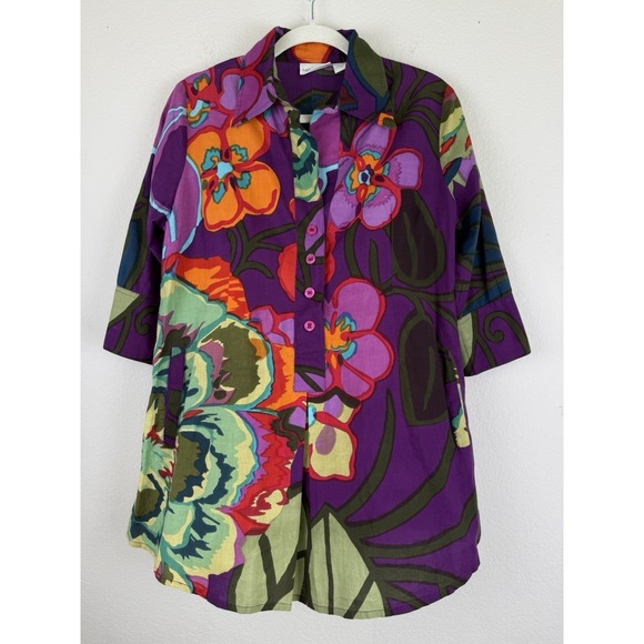 Soft Surroundings Shirt Women's PL Tunic Colorful Floral Cotton Art To Wear - Picture 5 of 13